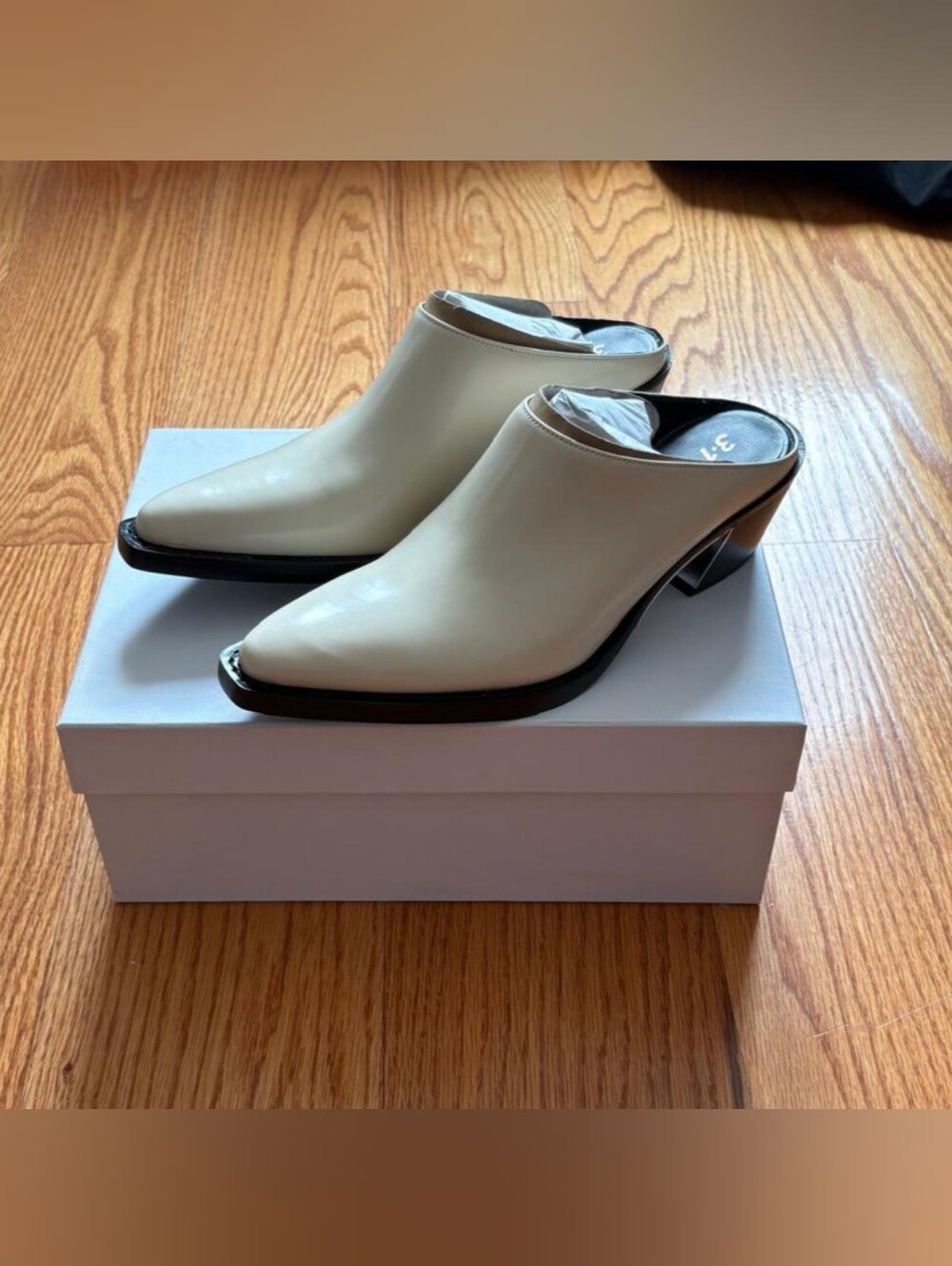 NWT 3.1 Phillip Lim Downtown Mule Cream Leather Pointed-Toe Mule Heels